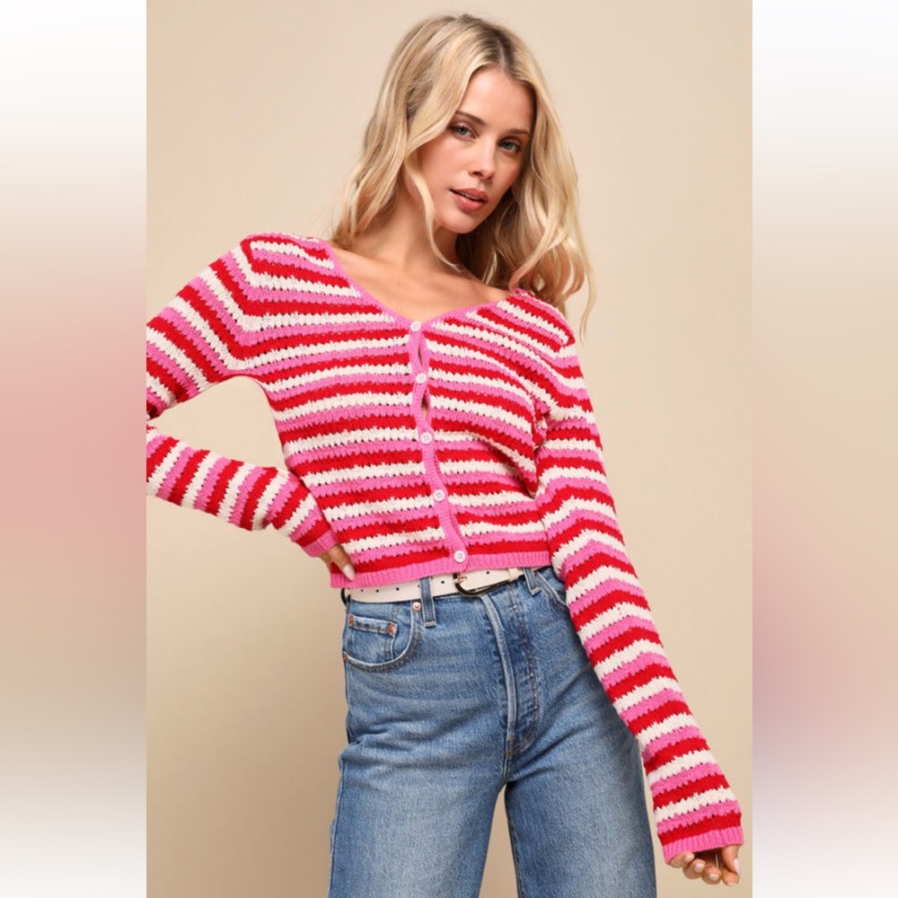Lulu's Pink and White Striped Cardigan